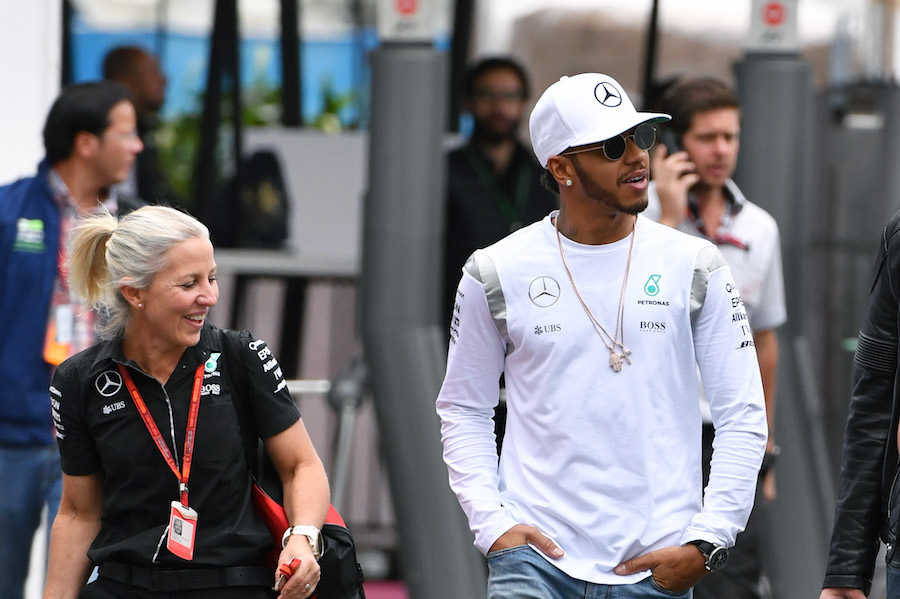 Lewis Hamilton arrives at the circuit