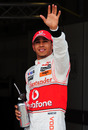 Lewis Hamilton celebrates second on the grid