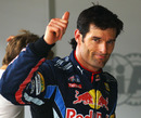 Thumbs up from Mark Webber after he qualified on pole