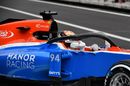Pascal Wehrlein leaves the pit with halo