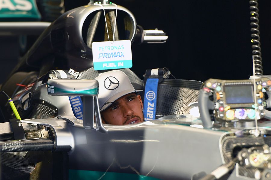 Lewis Hamilton in the Mercedes cockpit