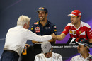 Sebastian Vettel and Charlie Whiting shake hands in the Press Conference