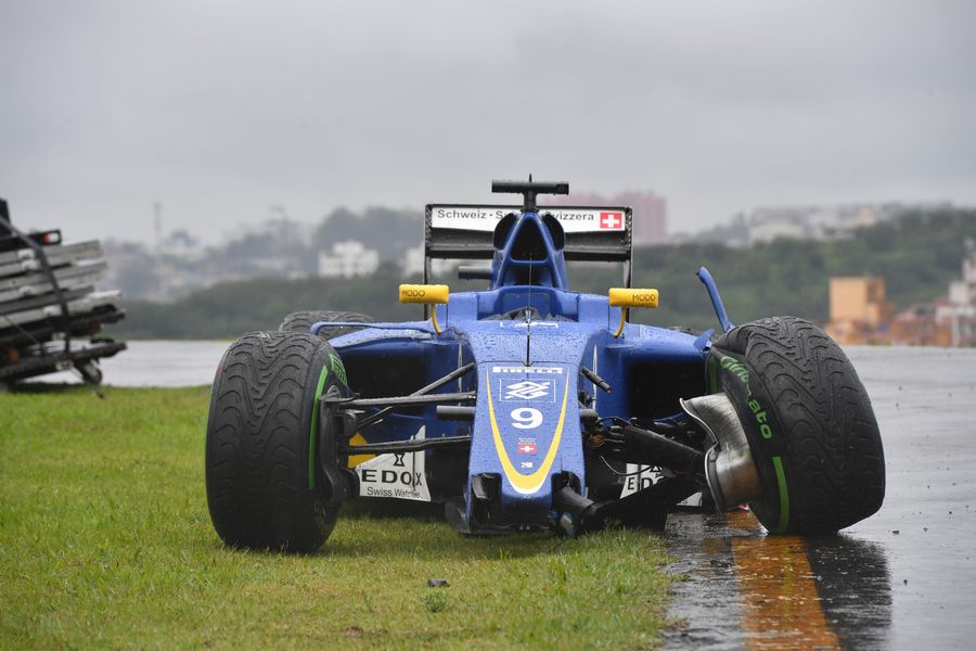 Marcus Ericsson's Sauber car after his crashing out from the race