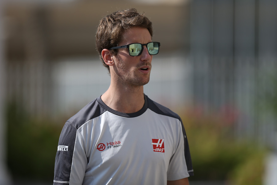 Romain Grosjean arrives at the circuit