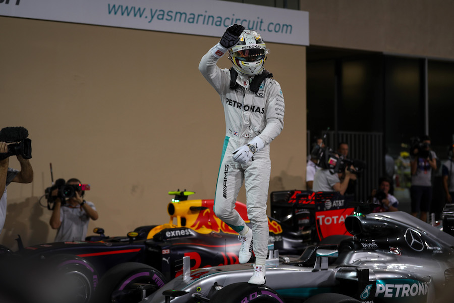 Lewis Hamilton waves a hand after qualifying