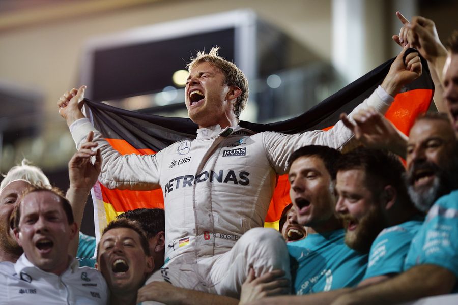 World Champion Nico Rosberg celebrates with the team