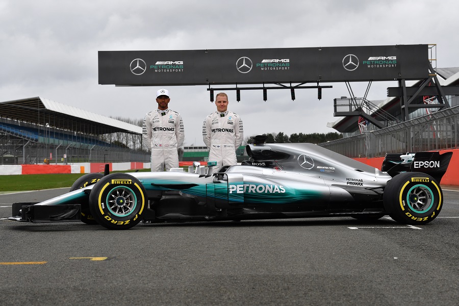 Mecedes W08 and the drivers