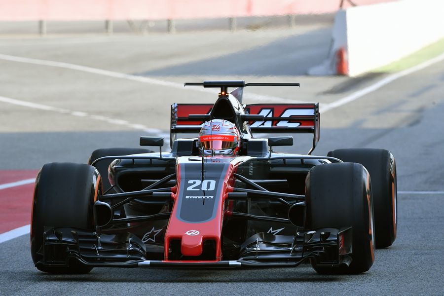 Kevin Magnussen on track in the Haas VF-17