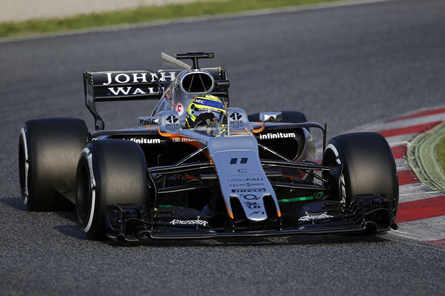 Sergio Perez on track in the Force India VJM10