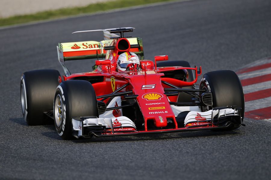 Sebastian Vettel on track in the Ferrari SF70-H