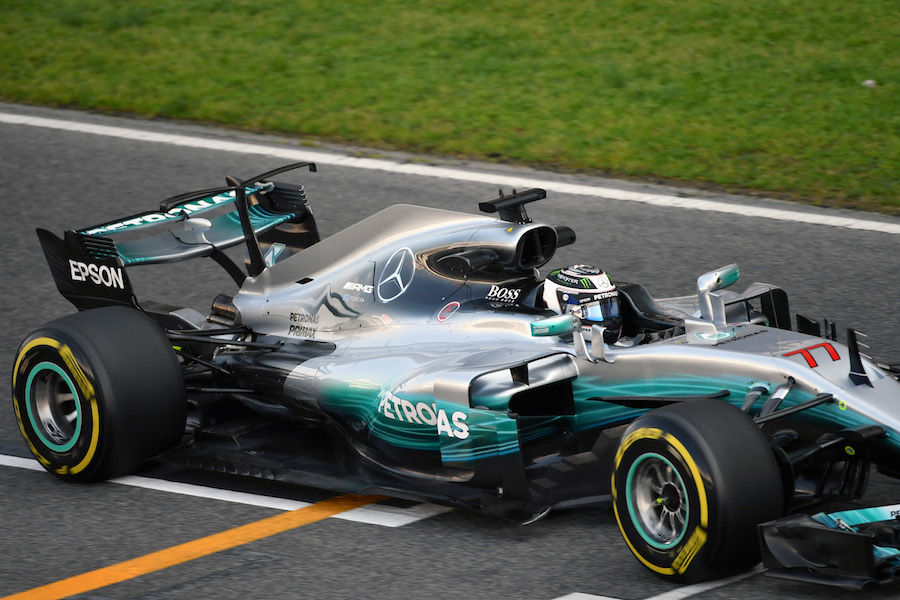 Valtteri Bottas on track in the Mercedes W08