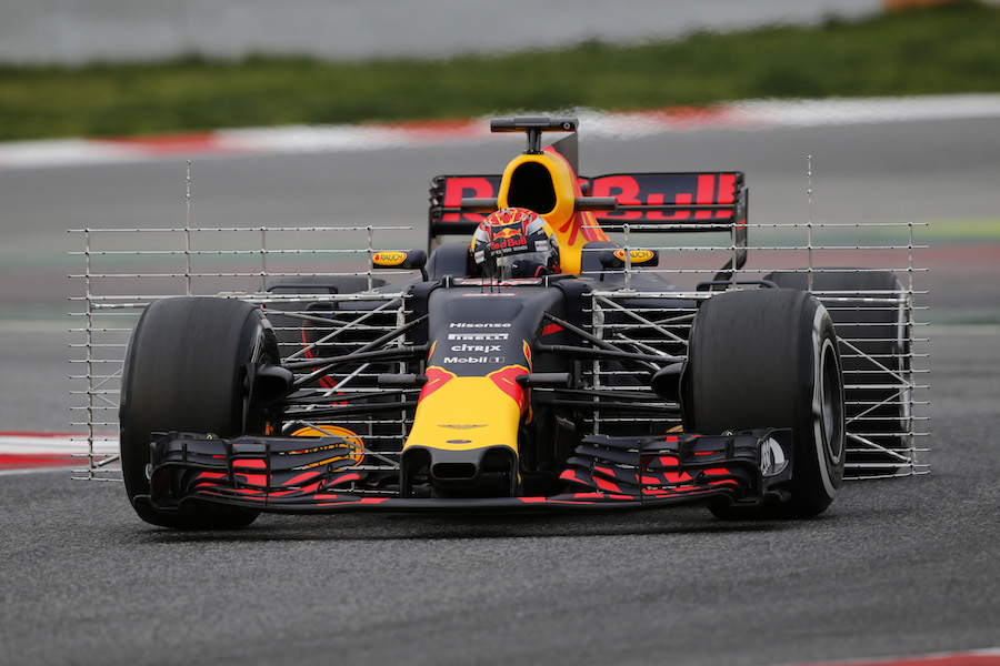 Max Verstappen in the Red Bull with aero sensor
