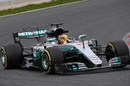 Lewis Hamilton guides the Mercedes W08 through a corner