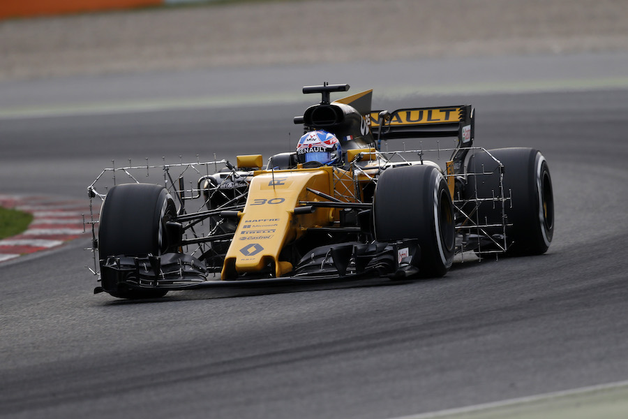 Jolyon Palmer on track in the Renault R.S.17 with aero sensor