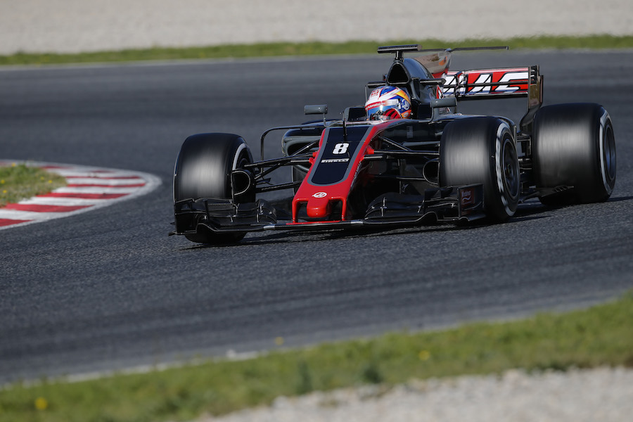 Romain Grosjean on track in the Haas VF-17