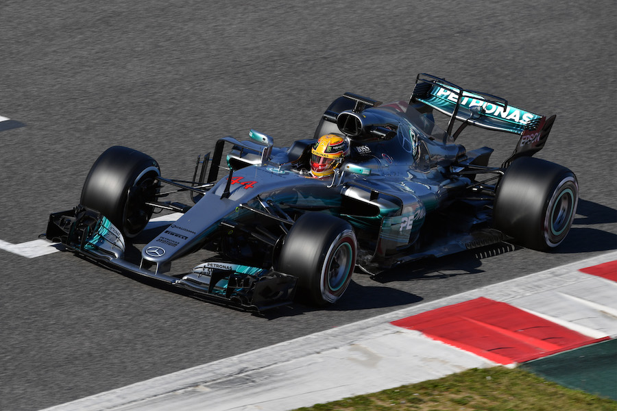 Lewis Hamilton on track in the Mercedes 