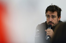 Fernando Alonso answers questions from media after the session