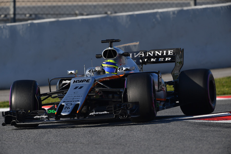 Sergio Perez guides the Force India through a corner