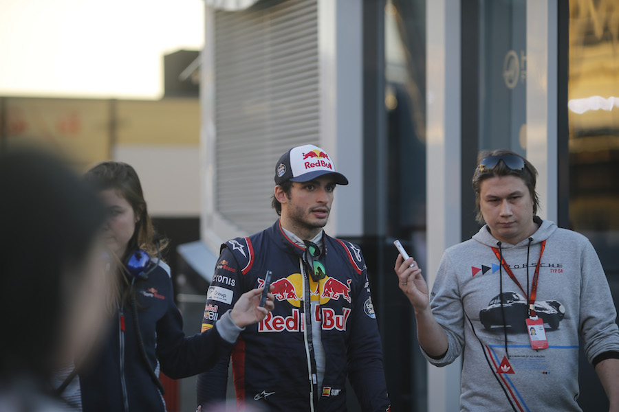 Carlos Sainz answers questions from media