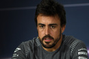 Fernando Alonso talks to the media in the press conference