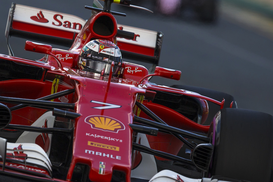 Kimi Raikkonen on track in the Ferrari