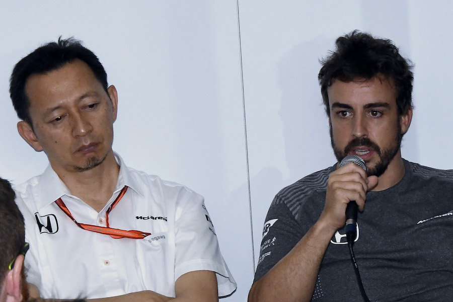 Yusuke Hasegawa and Fernando Alonso answers questions from media after qualifying
