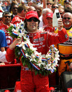 Dario Franchitti celebrates winning his second Indianapolis 500
