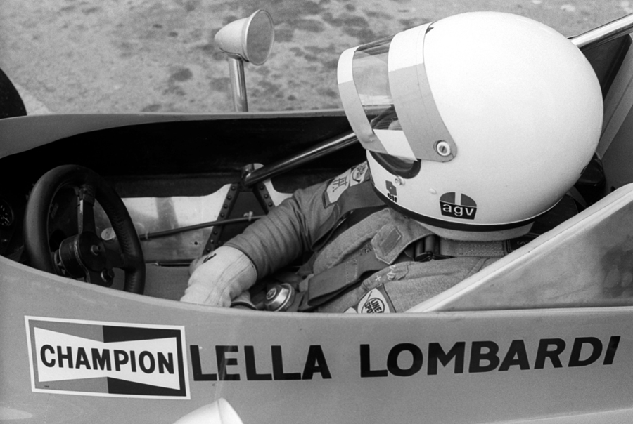 Lella Lombardi in her car at the British Grand Prix