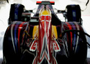 The Red Bull of Sebastian Vettel waits in the garage 