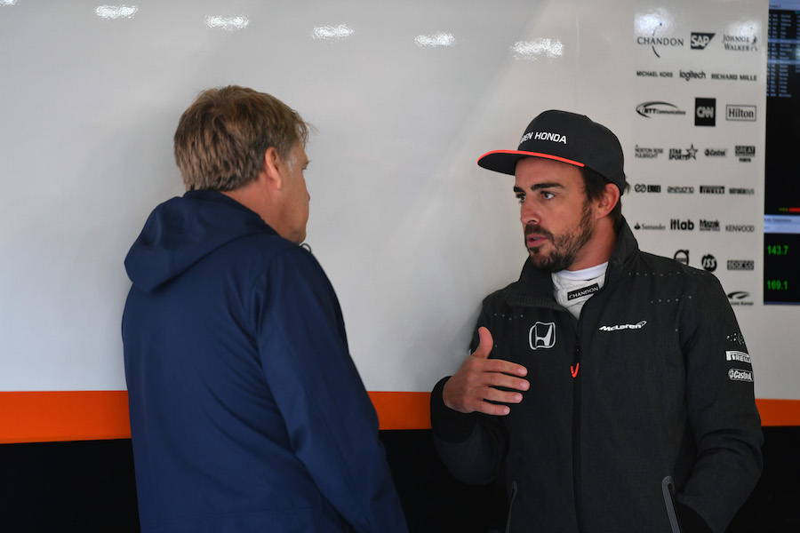 Fernando Alonso in the garage