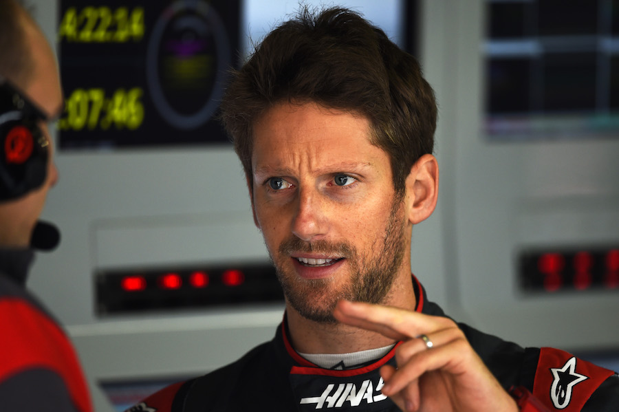 Romain Grosjean in the Haas garage