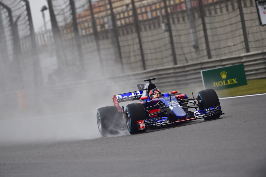 Daniil Kvyat on wet track in the Toro Rosso