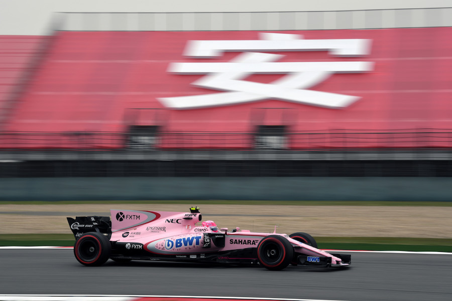 Esteban Ocon at speed in the Force India