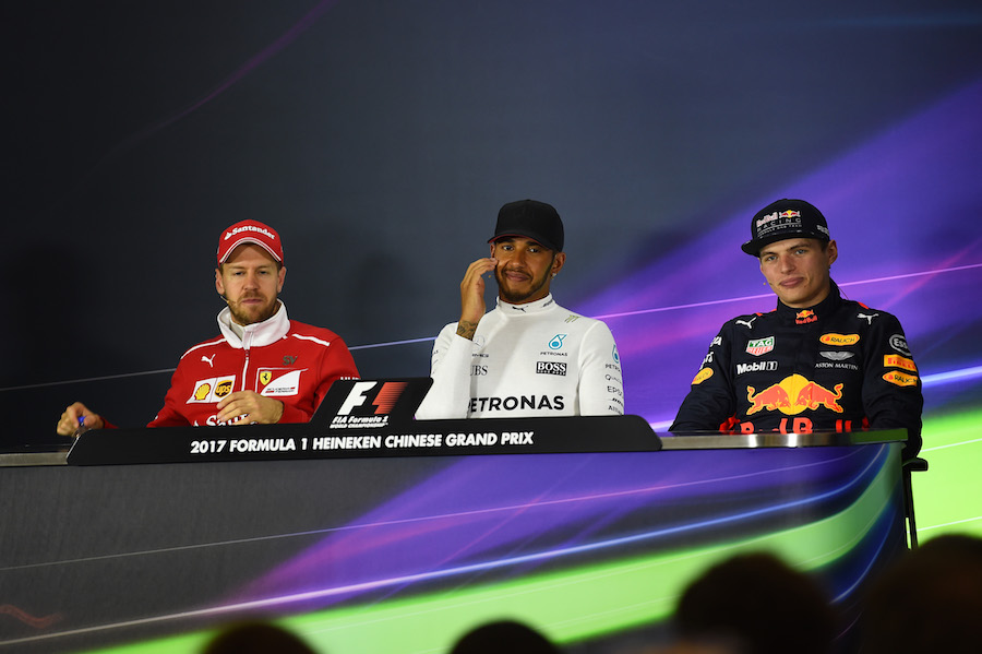 Top 3 drivers face media in the press conference after race