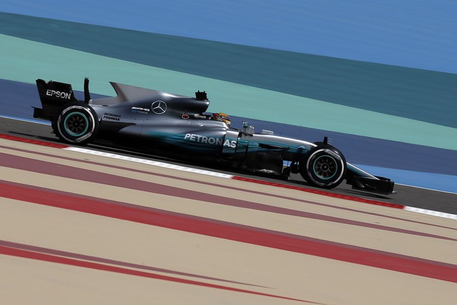 Lewis Hamilton on track in the Mercedes
