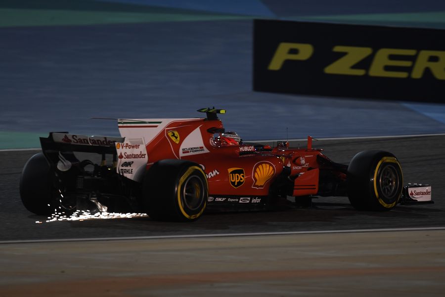 Sparks fly from Kimi Raikkonen's Ferrari
