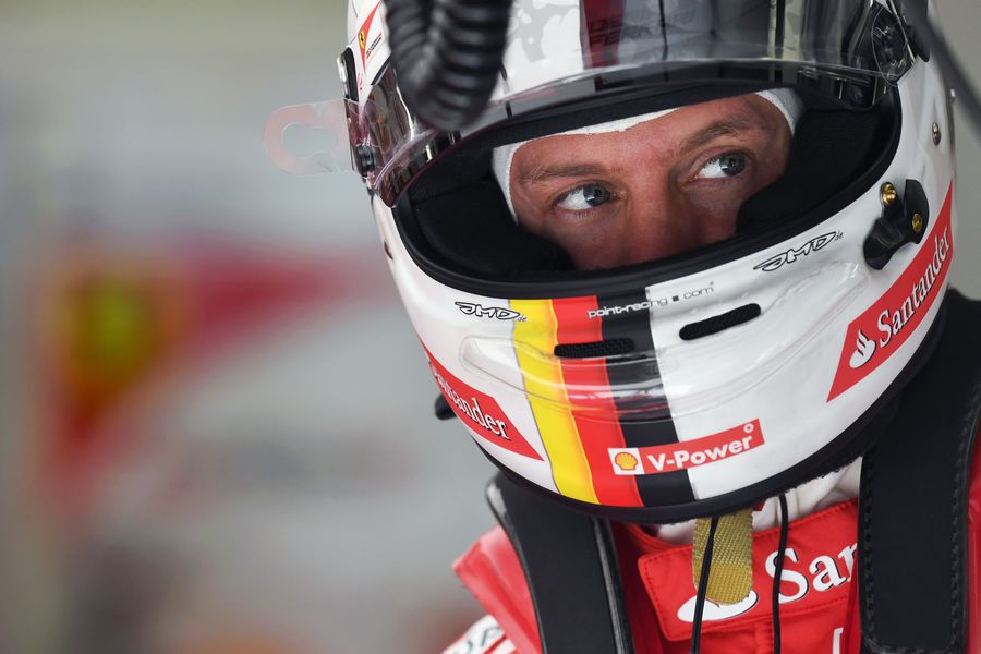 Sebastian Vettel in the garage