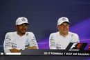Lewis Hamilton and Valtteri Bottas answer questions from media