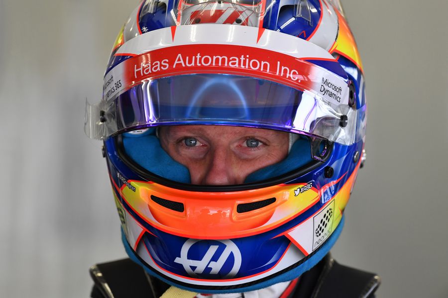 Romain Grosjean in the garage