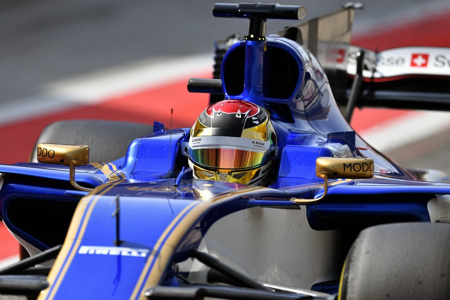 Pascal Wehrlein heads down the pit lane in the Sauber