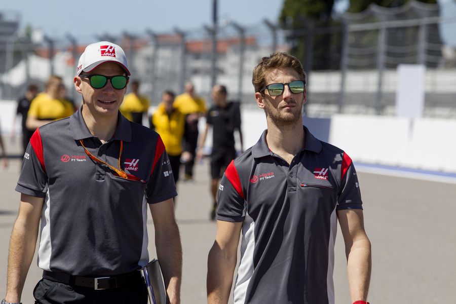 Romain Grosjean walks the track
