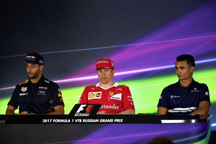 Daniel Ricciardo, Kimi Raikkonen and Pascal Wehrlein in the Press Conference