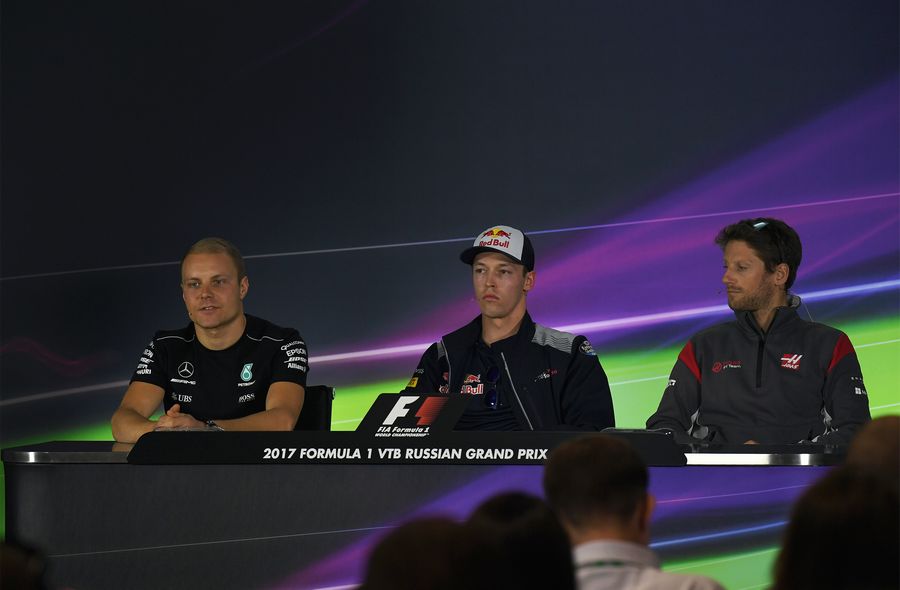 Valtteri Bottas, Daniil Kvyat and Romain Grosjean in the Press Conference