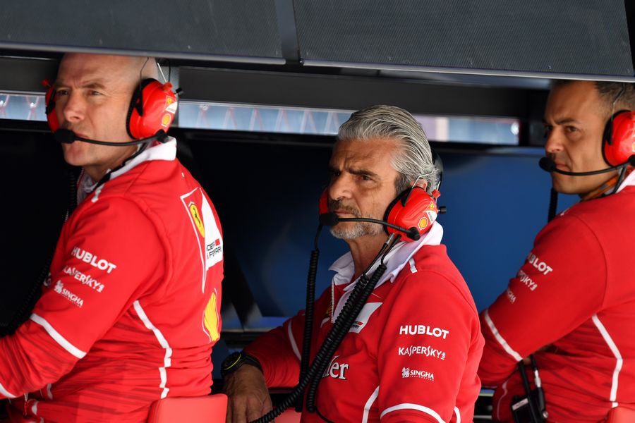 Maurizio Arrivabene watchs for the test session from the pit wall