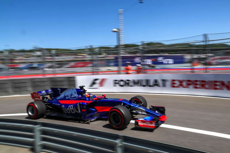 Daniil Kvyat heads down the pit lane in the Toro Rosso