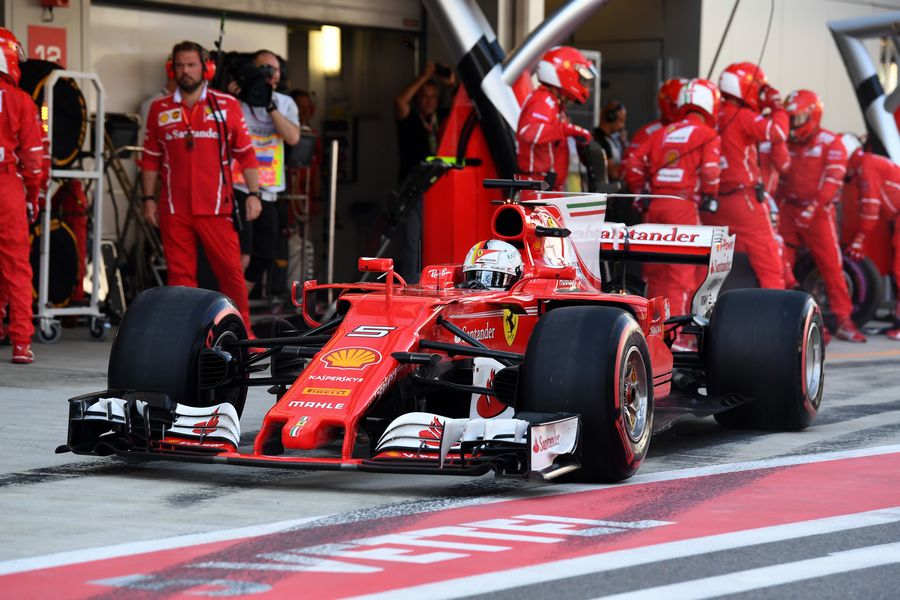 Sebastian Vettel leaves the pit