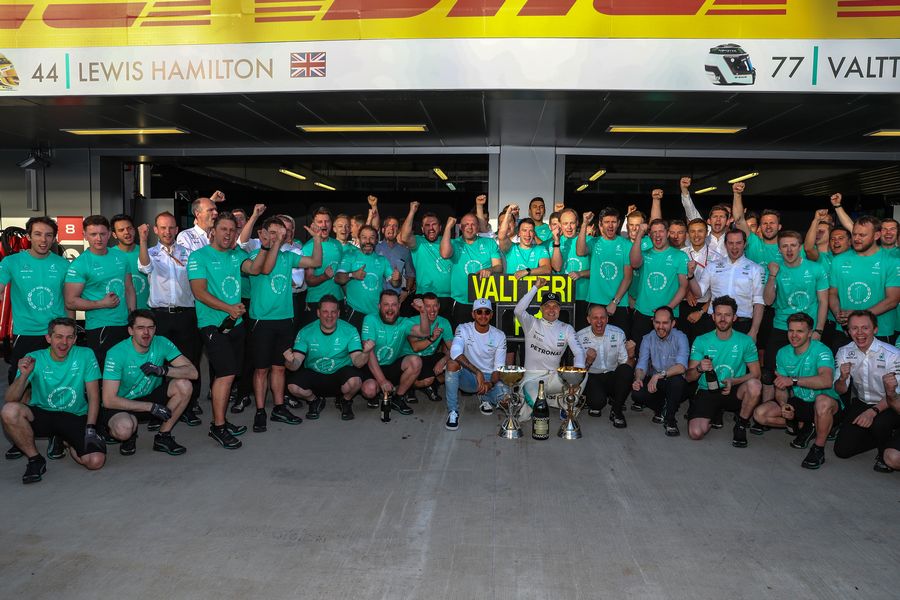 Valtteri Bottas celebrates with Mercedes