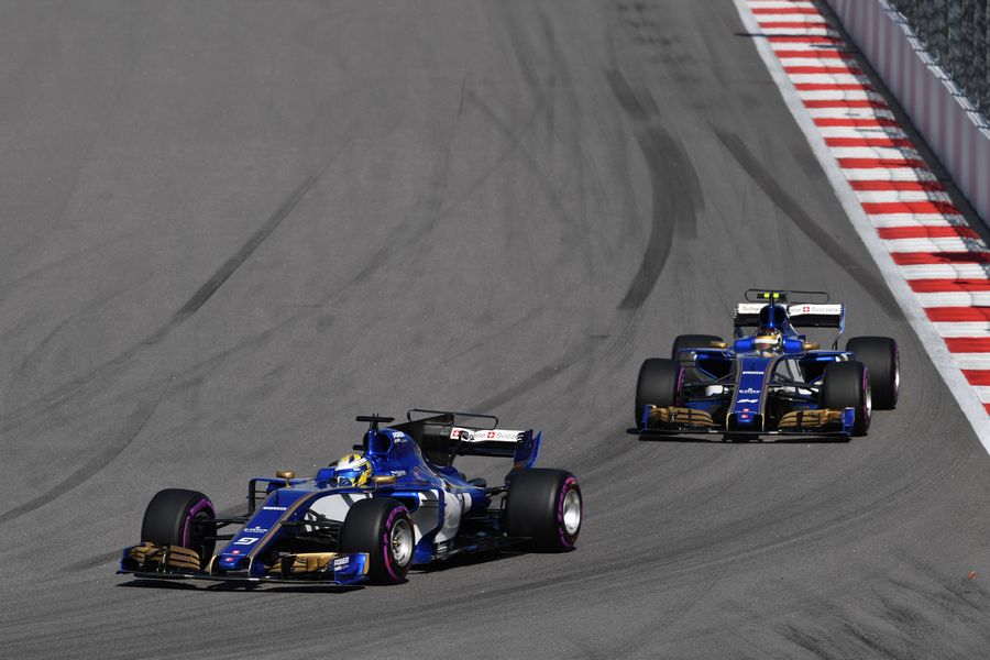 Marcus Ericsson and Pascal Wehrlein on track in the Sauber