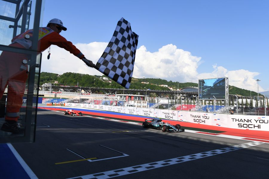 Race winner Valtteri Bottas crosses the line
