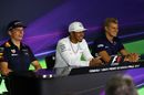 Max Verstappen, Lewis Hamilton and Marcus Ericsson in the Press Conference